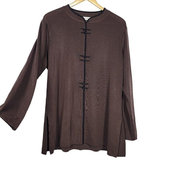 Exclusively Misook Women's Classic Knit Slinky Tunic Top Brown & Black Size XL - Picture 1 of 12